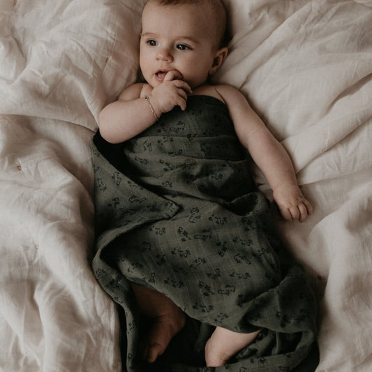 Swaddle Blanket Baby Flannel 80x80 cm Organic Dark Green_Swaddle Blankets_Snoozebaby